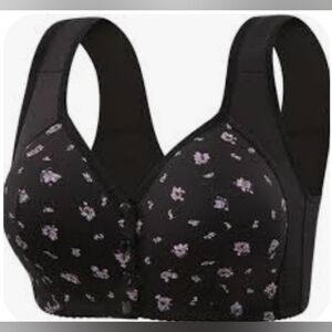 New with tags! Daisy Bra Size XL Front Snap Thick Straps Black Floral